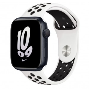 Curea sport alba cu orificii de ventilatie negre pentru Apple Watch 45 mm seria 8 si Apple Watch Ultra 49 mm, marime universala