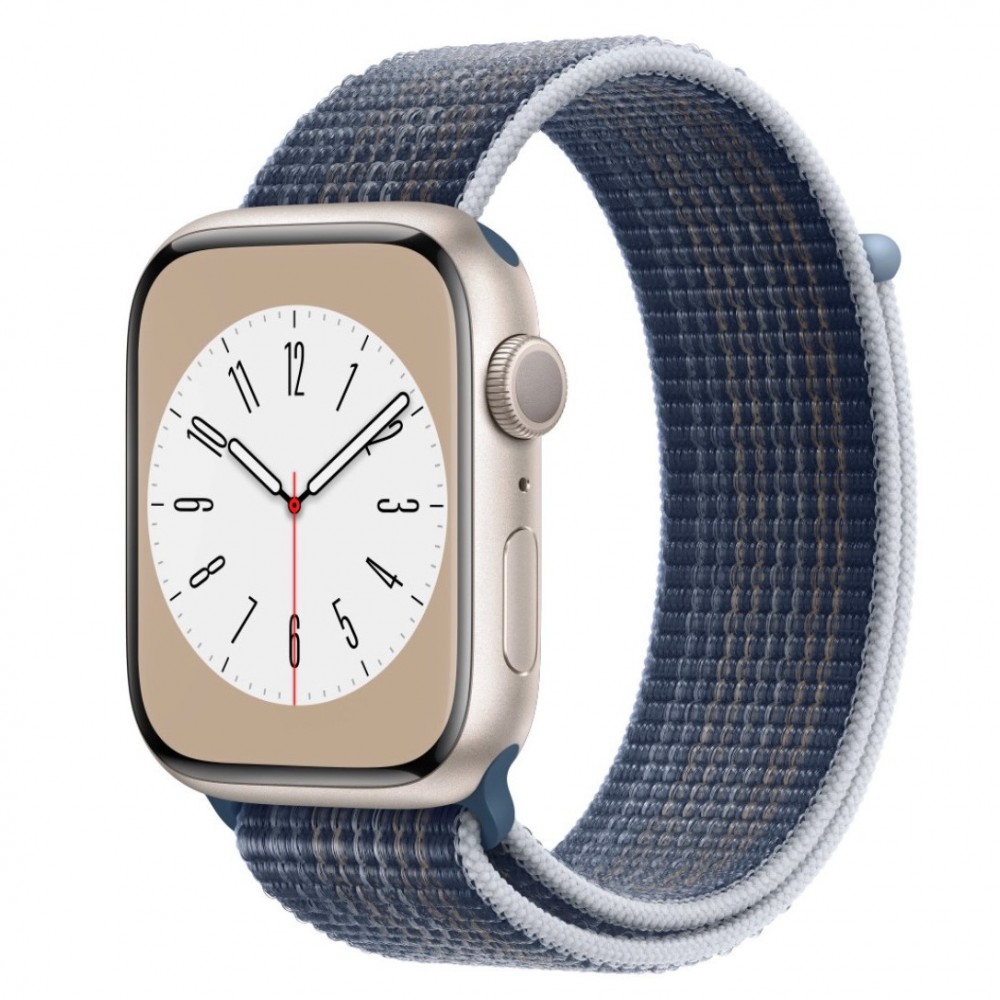 Curea textila sport loop marca THD pentru Apple Watch 45 mm seria 8, marime universala, albastru storm