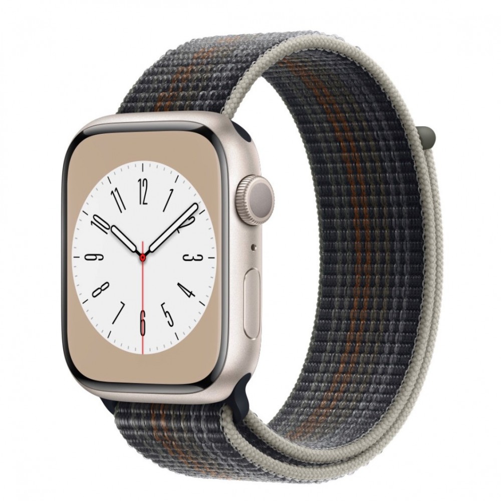 Curea textila sport loop marca THD pentru Apple Watch 45 mm seria 8, marime universala, gri midnight