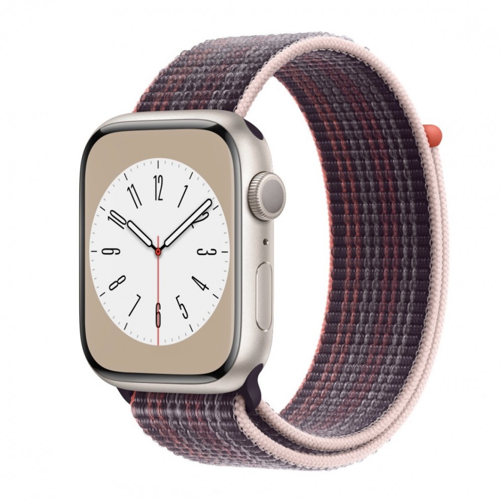 Curea textila sport loop marca THD pentru Apple Watch 45 mm seria 8, marime universala, roz soc