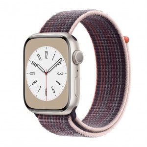Curea textila sport loop marca THD pentru Apple Watch 45 mm seria 8, marime universala, roz soc