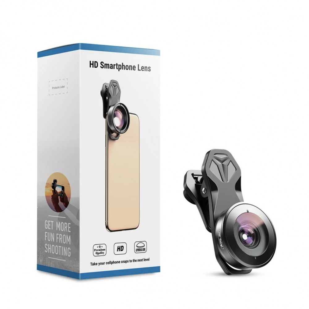 Lentila profesionala tip fisheye 195 grade, marca Apexel cu sistem prindere pentru iPhone 13, iPhone 12, iPhone 11, X,8,7,6,5, Samsung, Huawei, Xiaomi, Oppo, Nokia