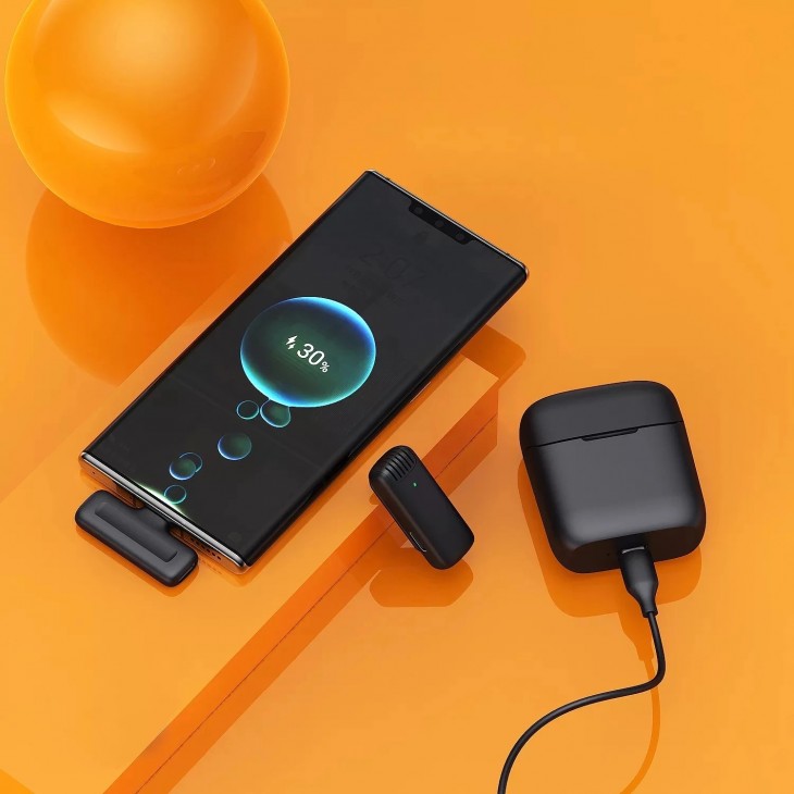 Microfon lavaliera, Apexel, omnidirectional, wireless, carcasa incarcare, interfata USB-C