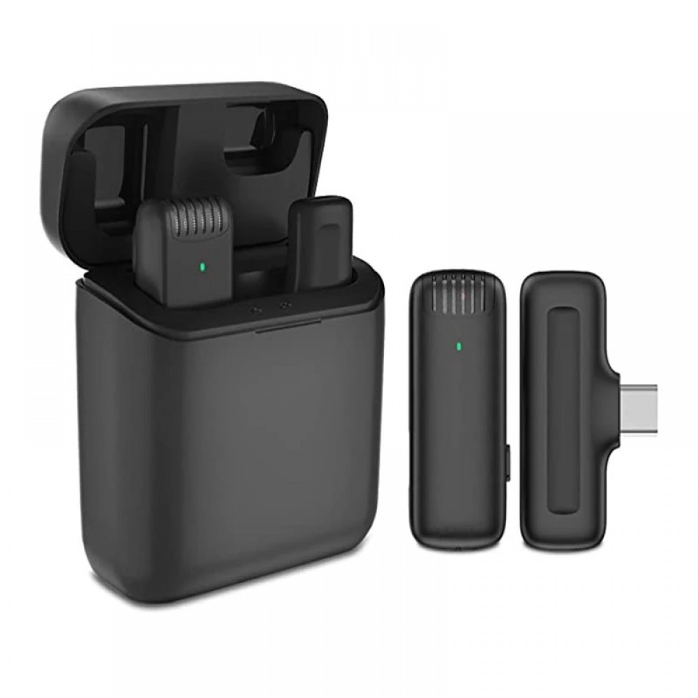 Microfon lavaliera, Apexel, omnidirectional, wireless, carcasa incarcare, interfata USB-C