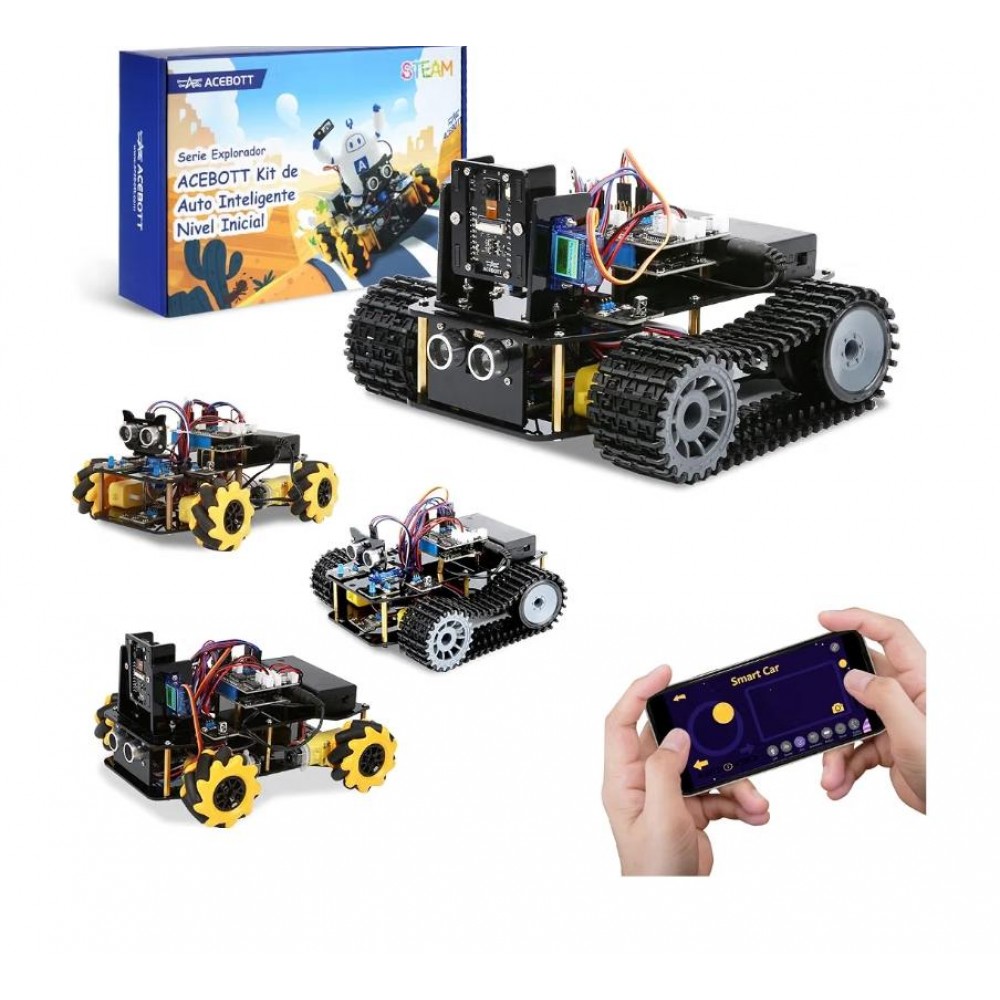 Kit Robotica ACEBOTT 4 in 1 pentru Copii 12+, Camera 3MP, Masina Blindata, Compatibil Arduino si Scratch, Control prin Aplicatie si Telecomanda, STEM, livrare 7-8 zile
