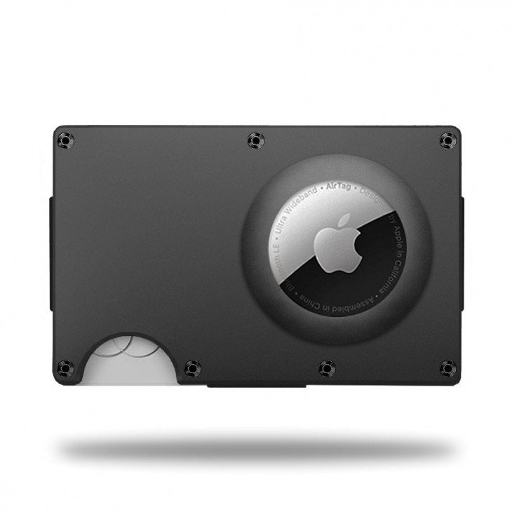 Portofel carduri THD pentru barbati, echipat cu Airtag, metalic, design minimalist, negru