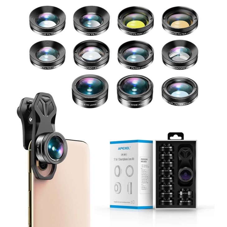 Set 11 lentile profesionale marca Apexel pentru iPhone, Samsung, Huawei, Oppo, Xiaomi