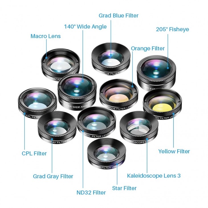 Set 11 lentile profesionale marca Apexel pentru iPhone, Samsung, Huawei, Oppo, Xiaomi