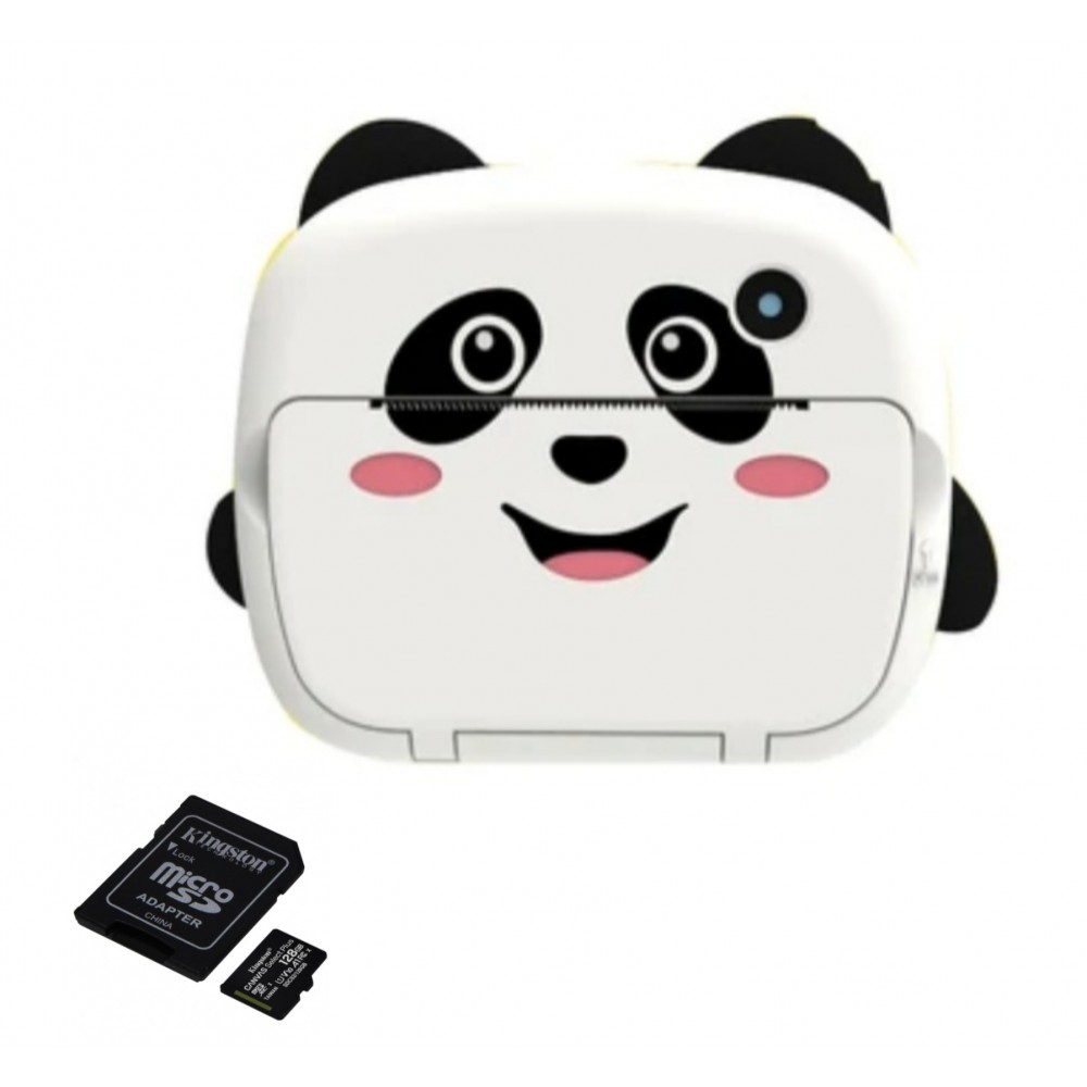 Pachet: Camera foto-video digitala pentru copii, THD Pixels KX-03, card micro SD 32Gb, Wifi, imprimanta termica, rezolutie 12 megapixeli, model Panda