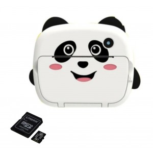 Pachet: Camera foto-video digitala pentru copii, THD Pixels KX-03, card micro SD 32Gb, Wifi, imprimanta termica, rezolutie 12 megapixeli, model Panda