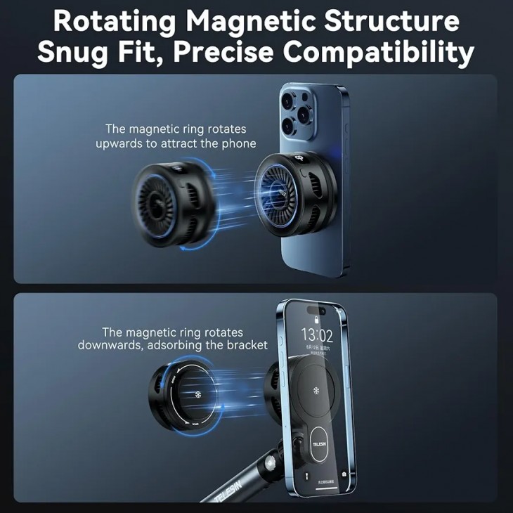 Radiator magnetic, TELESIN P9-MPR-02, pentru jocuri, live-uri, streaming, compatibil iPhone, Samsung, Huawei
