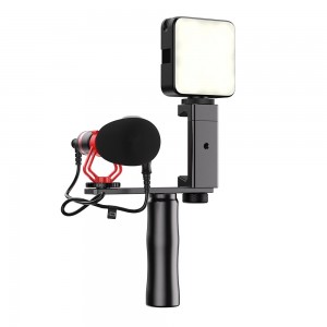 Kit vlogging, Apexel, format din microfon, sistem prindere telefon, lumina LED