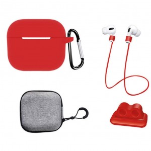 Set extins 5 in 1 marca THD pentru protectia castilor Apple Airpods 3, culoarea rosu