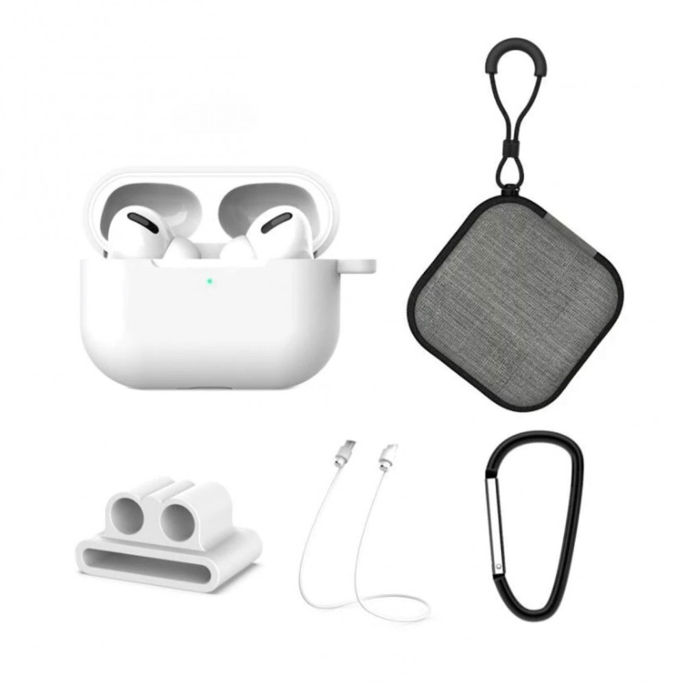 Set extins 5 in 1 pentru protectia castilor Apple Airpods Pro, culoarea alba