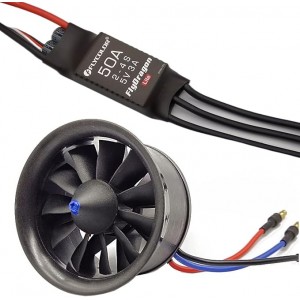 Motor EDF electric ducted fan, Flycolor Miuzei, diametru 64 mm, Brushless 3500KV, 11 Pale rotor, ESC 50A integrat (2–4S), testat, echilibrat fabrica, masa maxima decolare 700-1100g