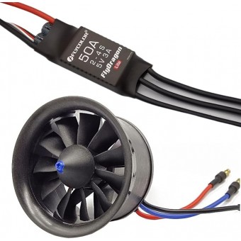 Motor EDF electric ducted fan, Flycolor Miuzei, diametru 64 mm, Brushless 3500KV, 11 Pale rotor, ESC 50A integrat (2–4S), testat, echilibrat fabrica, masa maxima decolare 700-1100g