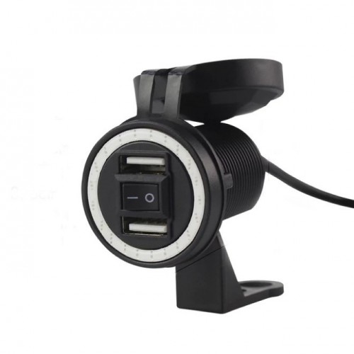 Priza universala dual USB pentru motocicleta, incarcare telefon, GoPro, camera video, buton on-off, rezistenta la apa