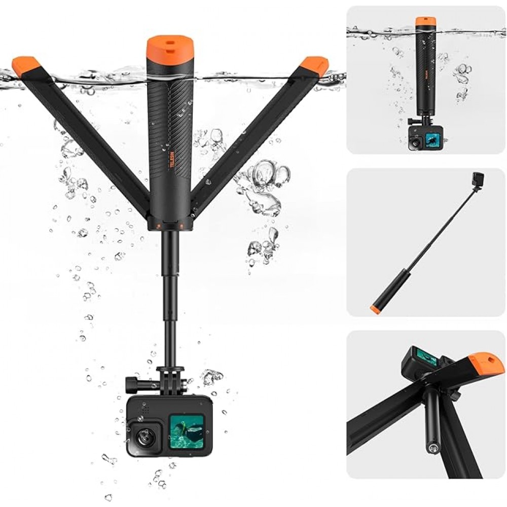 Selfie stick plutitor cu maner, TELESIN S1-TSS-02, multifunctional, compatibil cu GoPro Hero 13, 12, 11, 10, 9, 8, DJI Osmo Action 5 Pro, 4, 3, Insta360 Ace Pro 2