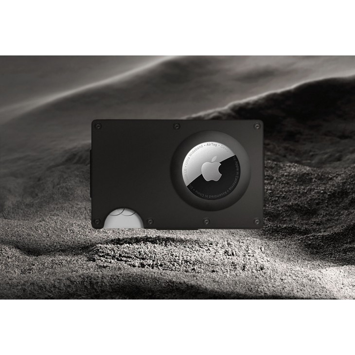 Portofel carduri THD pentru barbati, echipat cu Airtag, metalic, design minimalist, negru