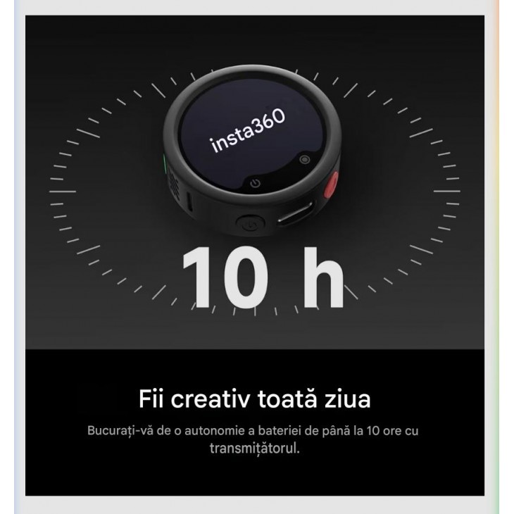Microfon Wireless Lavaliera Insta360 Mic Pro Transmitter, 32-bit Float, 3 Microfoane, Display E-Ink Personalizabil, pentru iPhone, Android si Camera, Graphite Black, livrare 7-9 zile