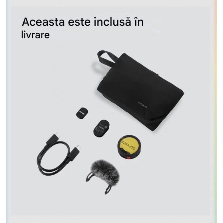 Microfon Wireless Lavaliera Insta360 Mic Pro Transmitter, 32-bit Float, 3 Microfoane, Display E-Ink Personalizabil, pentru iPhone, Android si Camera, Graphite Black, livrare 7-9 zile