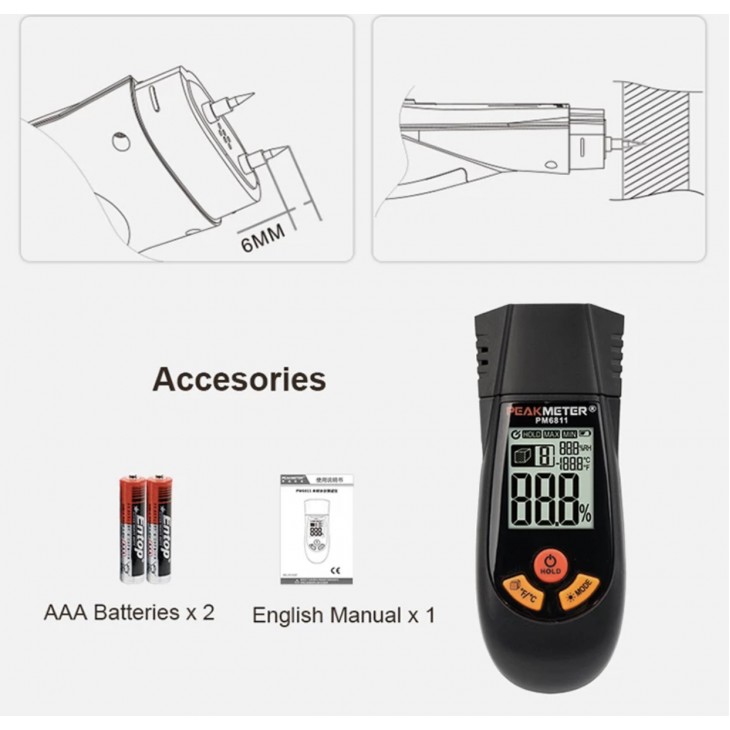 Instrument profesional PEAKMETER PM6811 pentru masurarea umiditatii lemnului