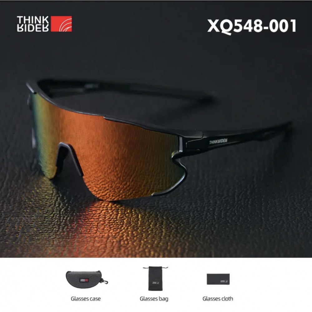 Ochelari de ciclism ThinkRider XQ548, protecție UV, rama neagra, lentila tenta portocaliu