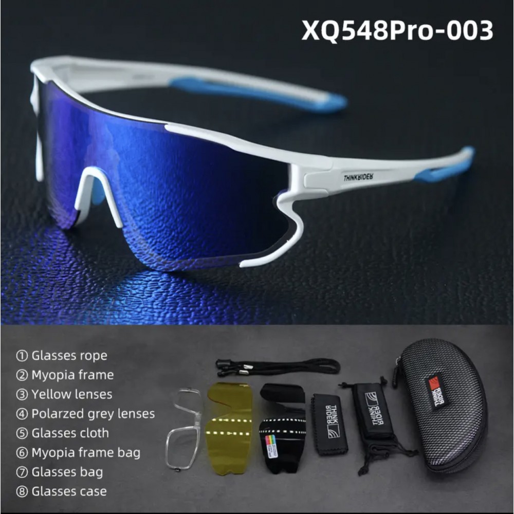 Ochelari de ciclism ThinkRider XQ548Pro cu protecție UV, lentile polarizate, set de 3 lentile, rama alba