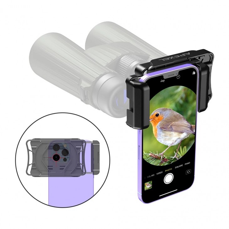Clips Apexel APL-F002, atasare binoclu, telescop, monoclu la telefonul mobil iPhone 16,15,14,13,12, Samsung S24, Pixel 9