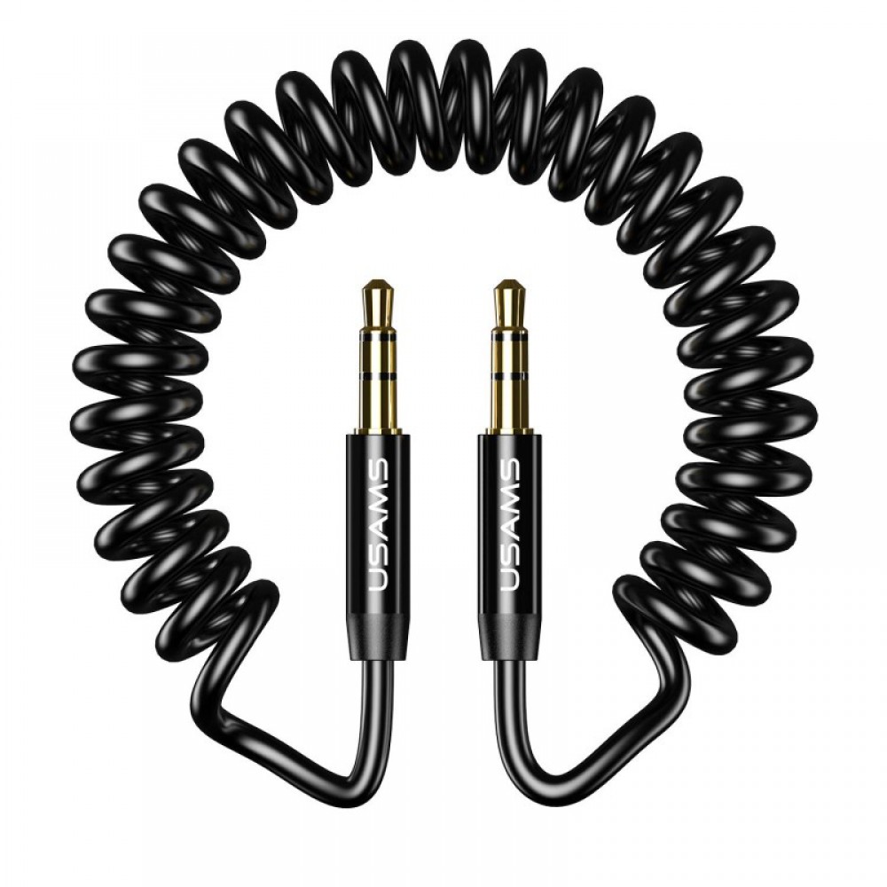 Cablu auxiliar USAMS, jack to jack, model spiralat, lungime 1.2 metri, negru