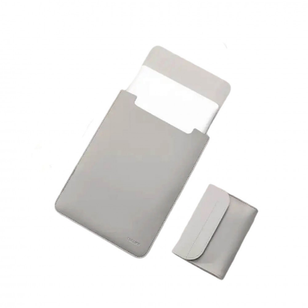 Mapa si mini geanta marca THD, protectie si transport laptop Apple Macbook Pro (M3) 14 inch, Apple Macbook Pro (M2) 13.3 inch si Apple Macbook Air (M2) 13.6 inch, piele ecologica, gri