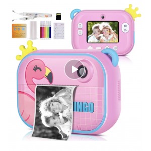 Camera foto-video digitala pentru copii, THD Pixels C3Pro, Wifi, imprimanta termica, rezolutie 12 megapixeli, model flamingo mov