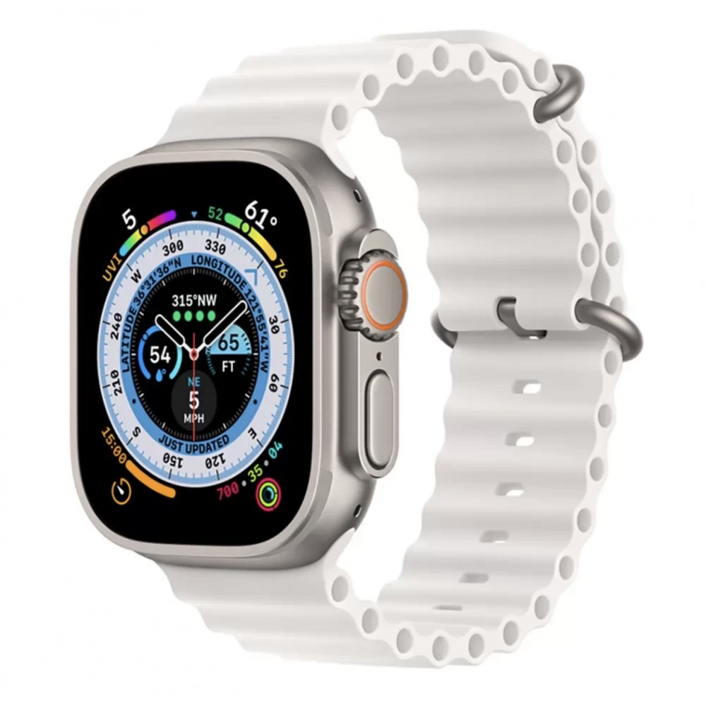 Curea THD Ocean Band, compatibila cu Apple Watch Ultra 49 mm/Apple Watch 42/44/45 mm, marime universala, culoarea alba