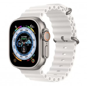 Curea THD Ocean Band, compatibila cu Apple Watch Ultra 49 mm/Apple Watch 42/44/45 mm, marime universala, culoarea alba