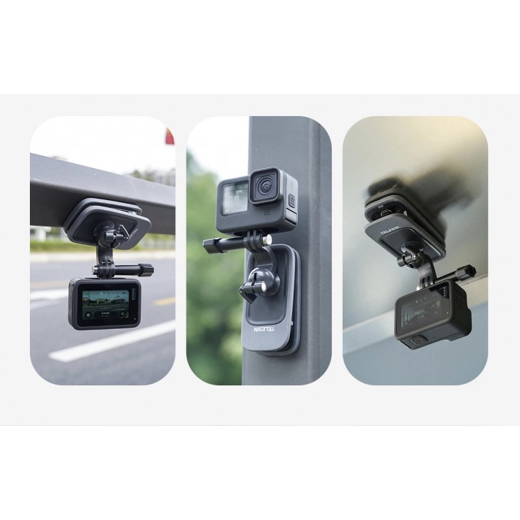Clips Telesin prindere bretele rucsac, baza magnetica, compatibil GoPro Hero 13,12,11,10,9,8,7,6,5, DJI Osmo Action 3, Insta 360