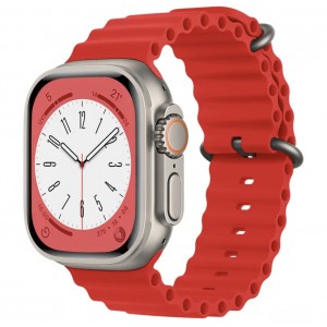 Curea THD Ocean Band, compatibila cu Apple Watch Ultra 49 mm/Apple Watch 42/44/45 mm, marime universala, culoarea rosu