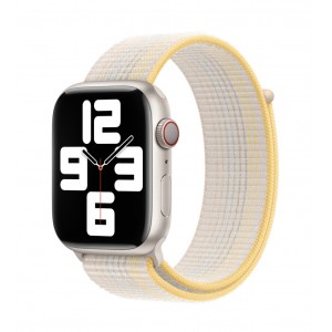 Curea textila sport loop marca THD pentru Apple Watch 45 mm seria 8, marime universala, alb starlight
