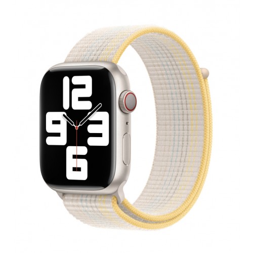 Curea textila sport loop marca THD pentru Apple Watch 45 mm seria 8, marime universala, alb starlight