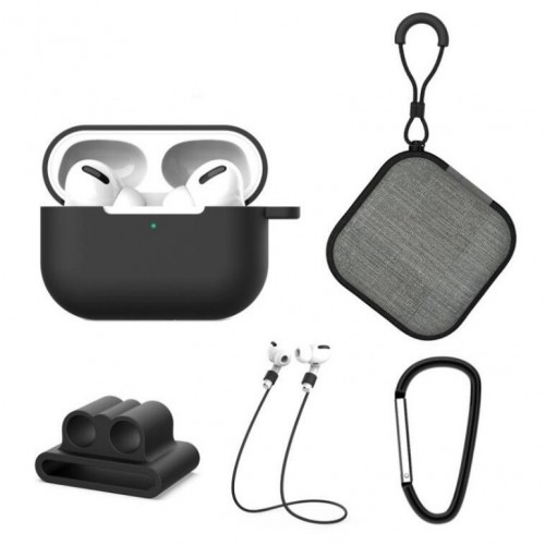Set extins 5 in 1 pentru protectia castilor Apple Airpods Pro, culoarea negru Set extins 5 in 1 pentru protectia castilor Apple Airpods Pro, culoarea negru