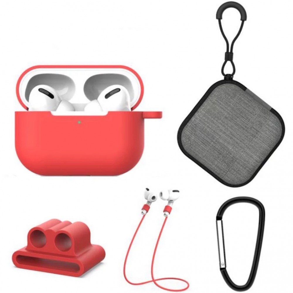 Set extins 5 in 1 pentru protectia castilor Apple Airpods Pro, culoarea rosu