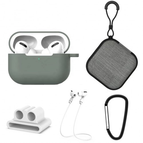 Set extins 5 in 1 pentru protectia castilor Apple Airpods Pro, culoarea verde inchis Set extins 5 in 1 pentru protectia castilor Apple Airpods Pro, culoarea verde inchis