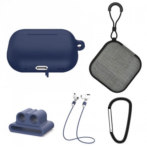 Set extins 5 in 1 pentru protectia castilor Apple Airpods Pro generatia 2, culoarea albastru inchis Set extins 5 in 1 pentru protectia castilor Apple Airpods Pro generatia 2, culoarea albastru inchis