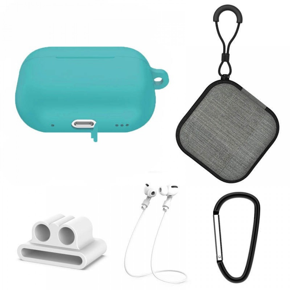 Set extins 5 in 1 pentru protectia castilor Apple Airpods Pro generatia 2, culoarea albastru cristal
