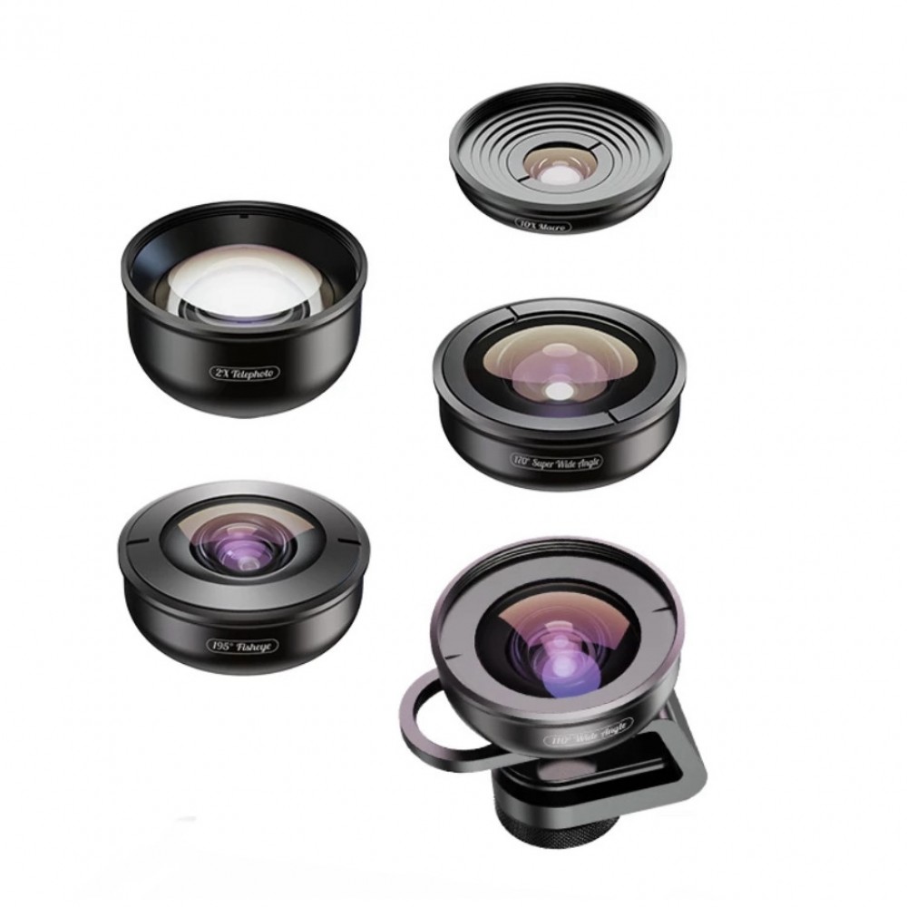 Set 5 lentile profesionale marca Apexel pentru iPhone, Samsung, Huawei, Oppo, Xiaomi