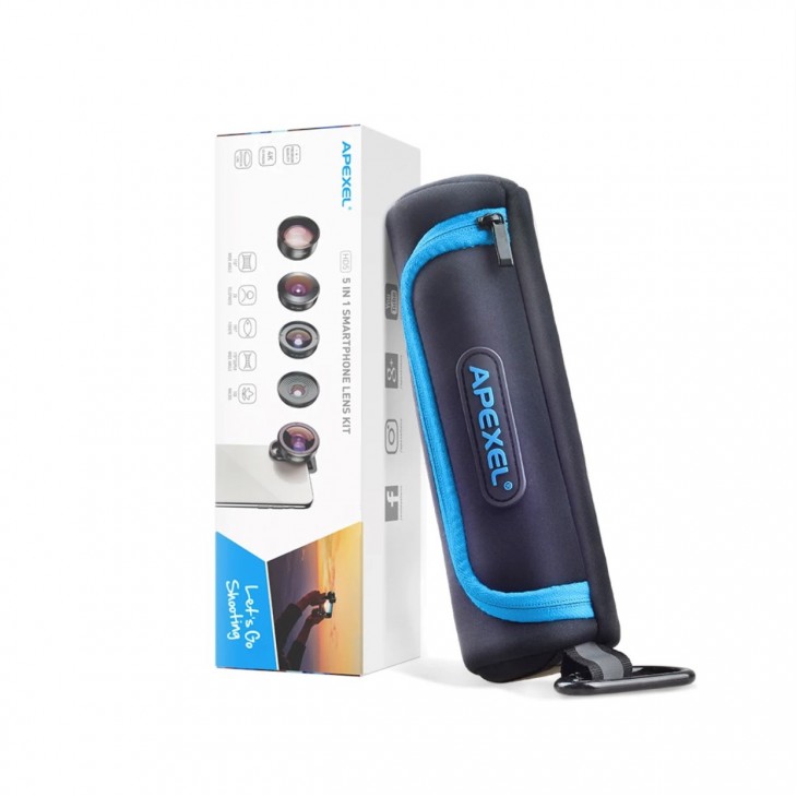 Set 5 lentile profesionale marca Apexel pentru iPhone, Samsung, Huawei, Oppo, Xiaomi