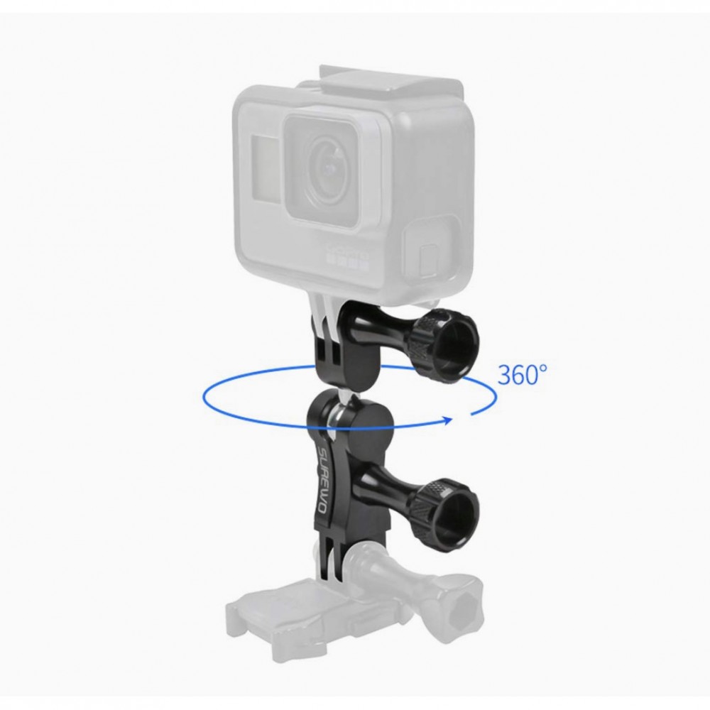 Suport din aluminiu cu bila rotativa, marca Surewo pentry GoPro Hero 13, 12, 11, 10, 9, 8, 7, 6, 5, DJI Osmo Action, YI, Campark, AKASO si altele