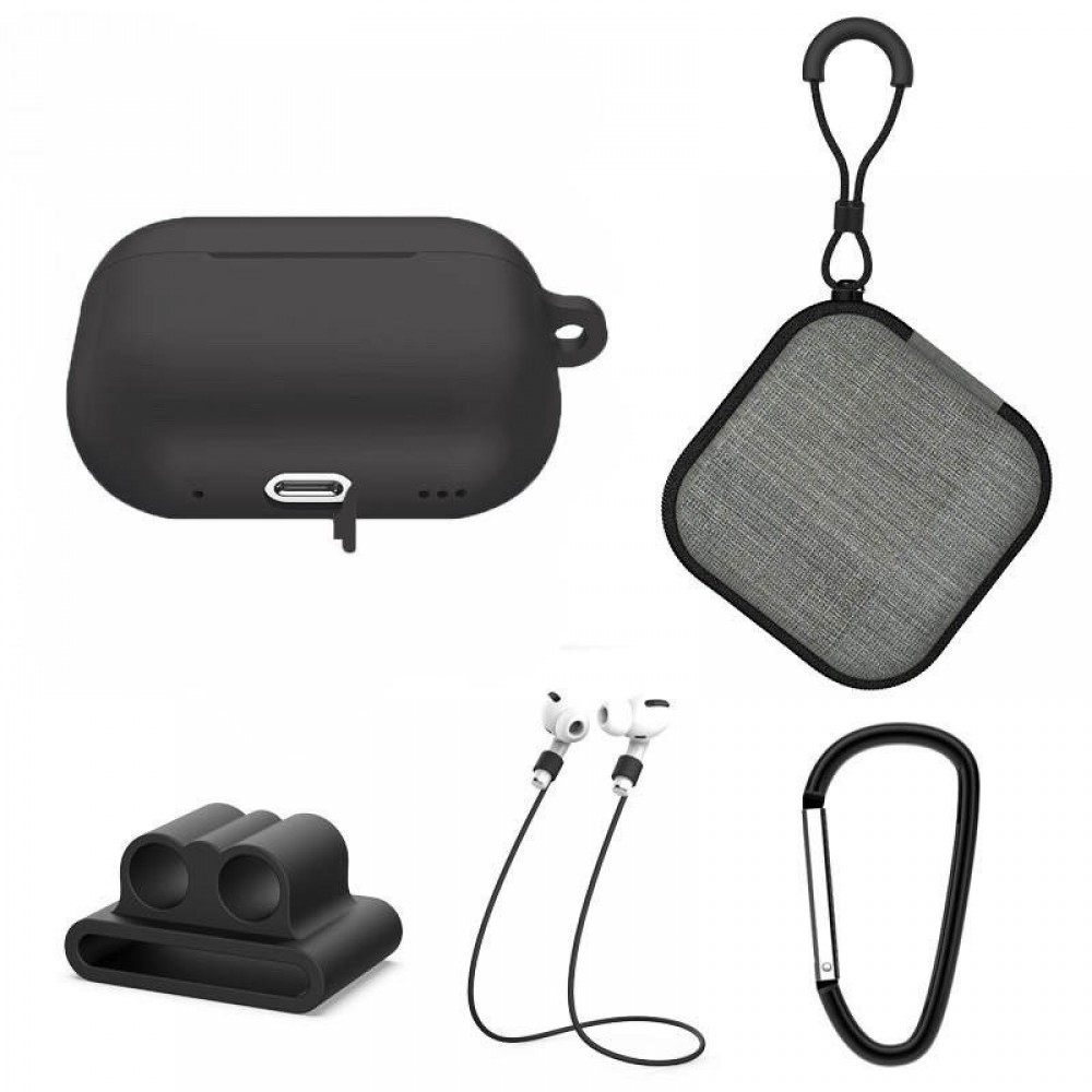 Set extins 5 in 1 pentru protectia castilor Apple Airpods Pro generatia 2, culoarea neagra