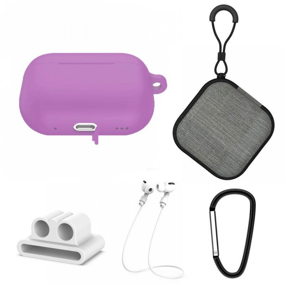 Set extins 5 in 1 pentru protectia castilor Apple Airpods Pro generatia 2, culoarea mov deep purple