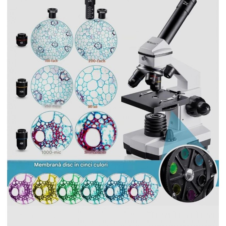 Microscop Monocular Bebang ZX-01, 100X-2000X pentru Copii si Adulti, Kit Microscopie pentru Experimente, Studenti si Incepatori, Iluminare LED, pentru Scoala, Laborator si Acasa, livrare 7-9 zile