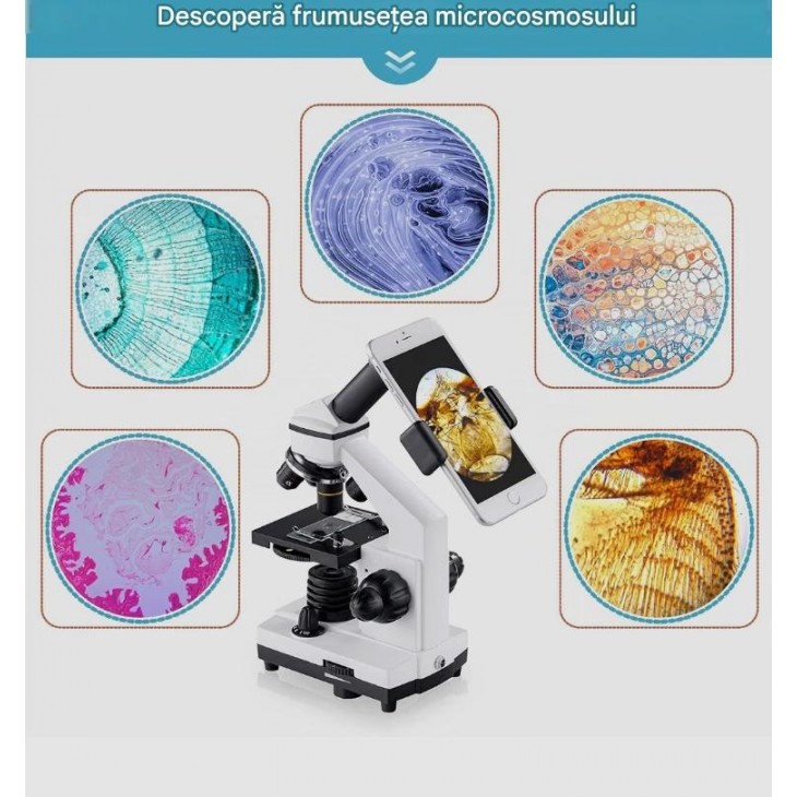 Microscop Monocular Bebang ZX-01, 100X-2000X pentru Copii si Adulti, Kit Microscopie pentru Experimente, Studenti si Incepatori, Iluminare LED, pentru Scoala, Laborator si Acasa, livrare 7-9 zile